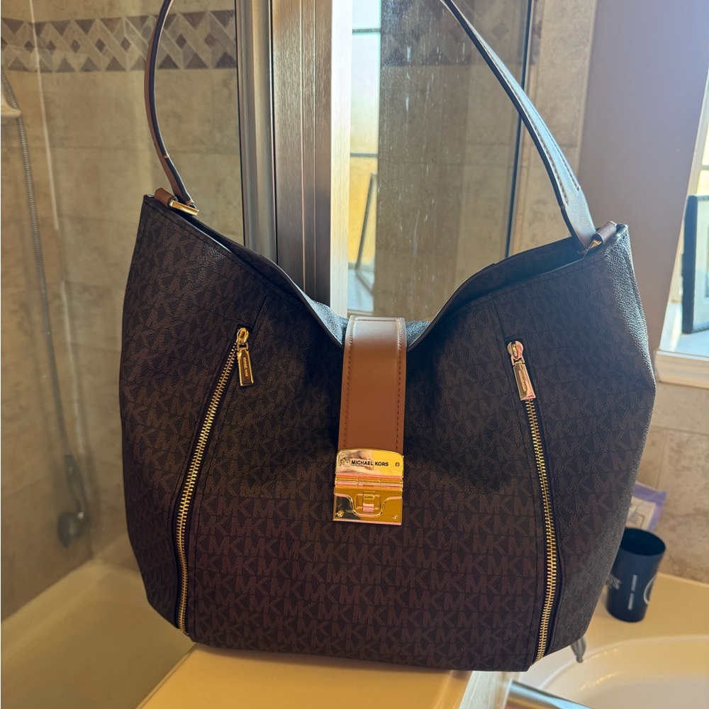 Michael Kors Dark Brown Hobo Bag with Gold Accents